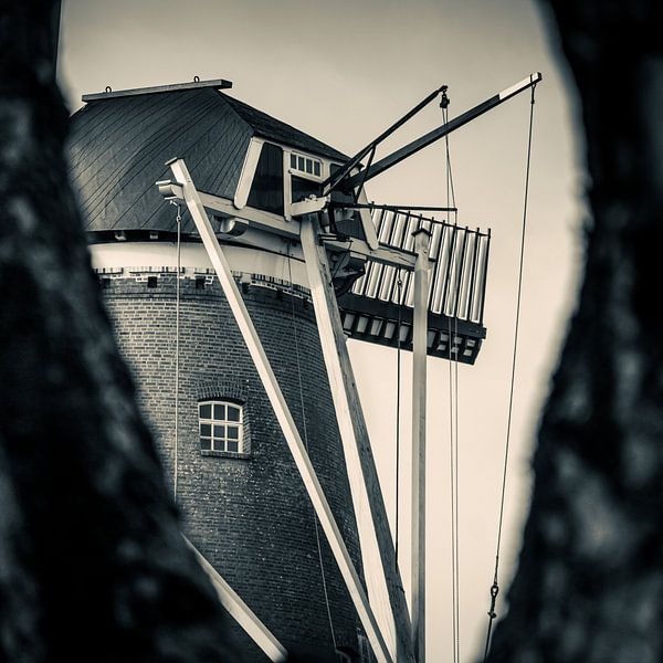 Molen Rijn en Zon te Utrecht in zwart wit van Jeroen