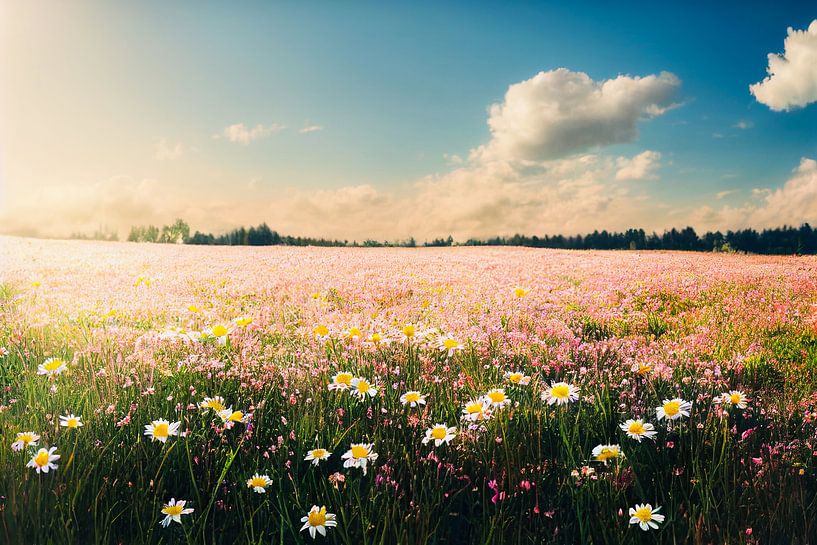 Blumenwiese im Frühling Kunst Gemälde Illustration 03 von Animaflora PicsStock