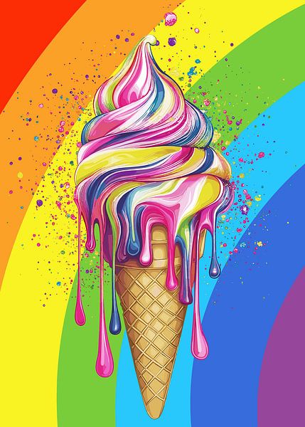 Buntes Softeis mit schmelzender Regenbogen-Glasur von Pixelbull Design