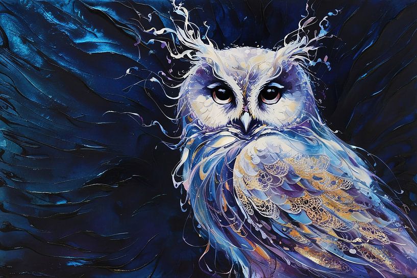 Peinture abstraite colorée d'un hibou par Art & Soul Creations