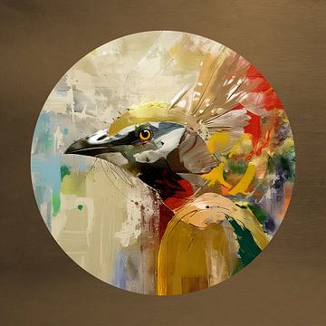 Decoratief schilderij: Abstracte kleurrijke Pauw - Rond - brons-1 van Studio Pieternel