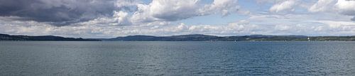 Überlinger Bodensee, panoramic view across the lake to the landscape with Birnau Abbey