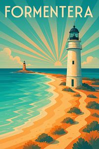 Formentera Leuchtturm Art Deco Poster