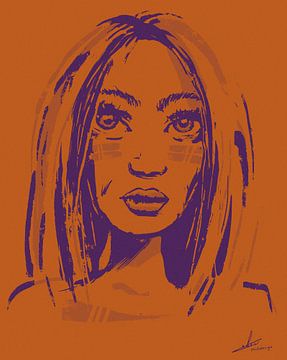 Orange and purple artwork - cool woman with style hair by Emiel de Lange