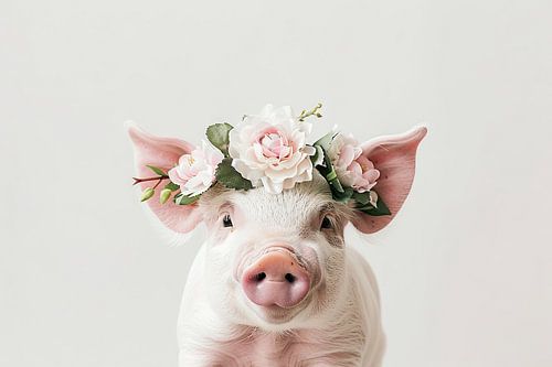 Flower wreath piglet