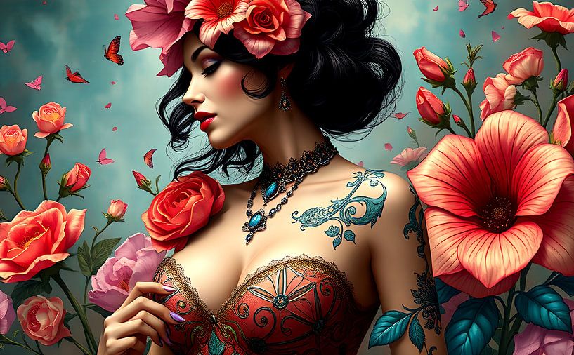 Geisha orientalische Frau mit Blumen von Egon Zitter