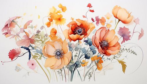 Watercolour flowers panorama orange