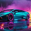 Lamborghini Huracán - Dunkle Cyberpunk Neon Performance Kunst von MIROKKU