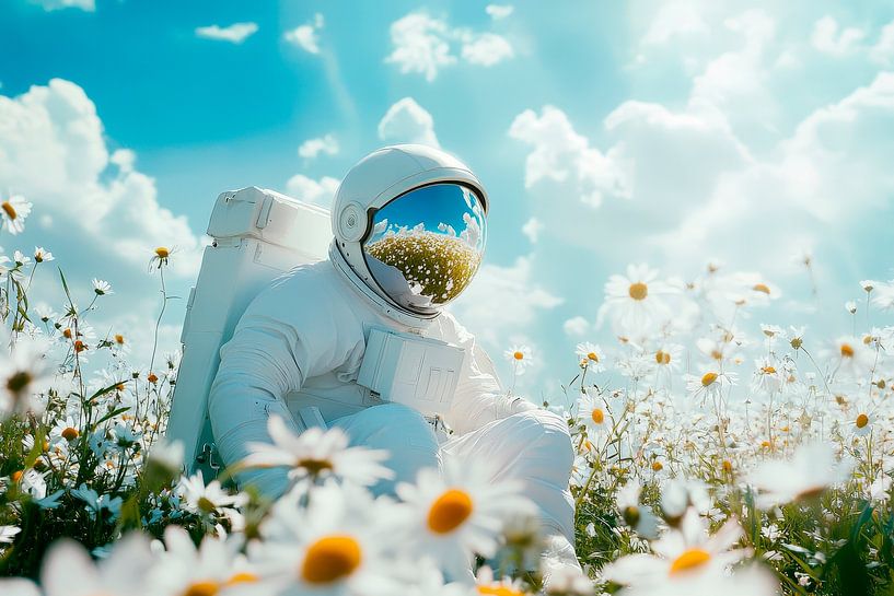Astronaut in the flower field - Dreamy and peaceful by Poster Art Shop