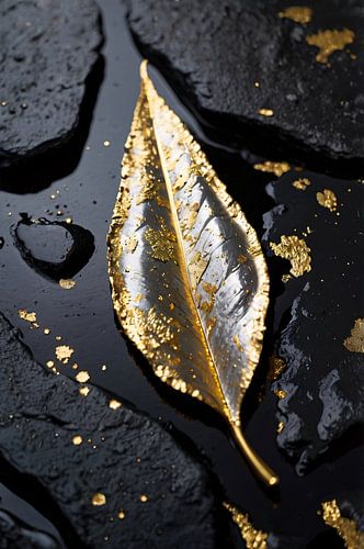 Zilveren blad op zwarte stenen
