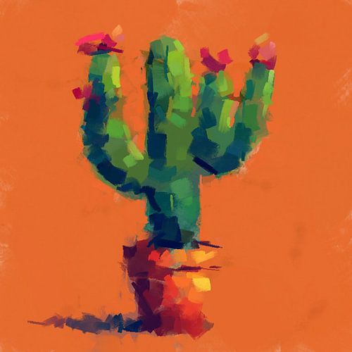 Een groene cactusplant in een oranje bloempot.