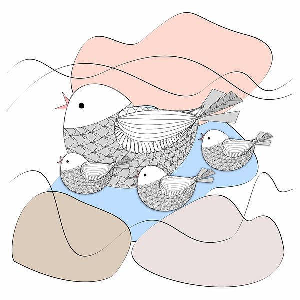 Grafische vogels en pastel vormen van Thea Walstra