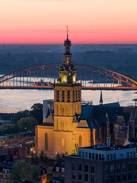 Stevenskerk and Waalbrug at Sunrise - Nijmegen in the Blue Hour by Ewold Kooistra