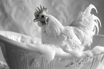 Rooster in the bathtub - A funny bathroom picture by Felix Brönnimann