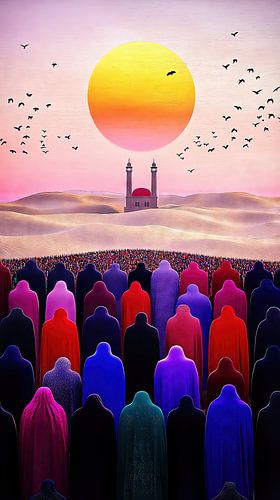 Gebed in de woestijn bij zonsondergang