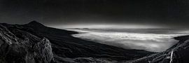 Tenerife with luminous clouds and stars in black and white. by Manfred Voss, Black-White Photography