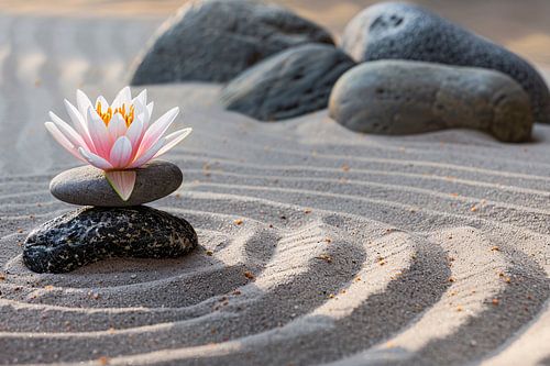 Zen Bloem in Evenwicht op Stenen