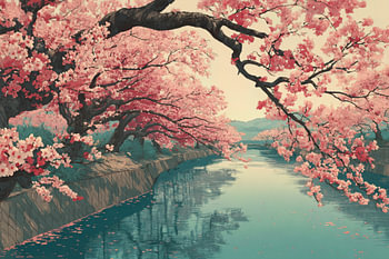 schilderacgtig Japan rivier mer sakura Kyoto