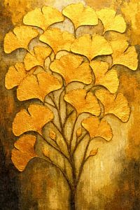 Gouden ginkgobladeren, abstract