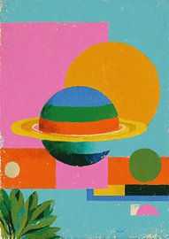 Geometric planet illustration in retro style by Niklas Maximilian