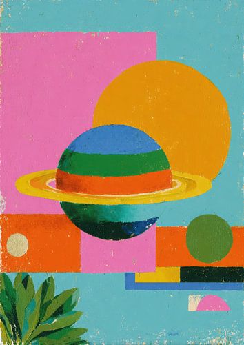 Geometric planet illustration in retro style