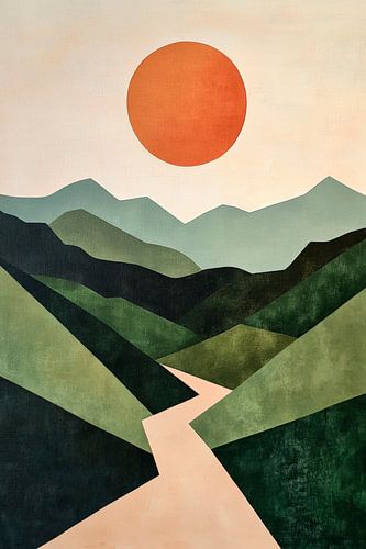 Paysage abstrait avec soleil rouge