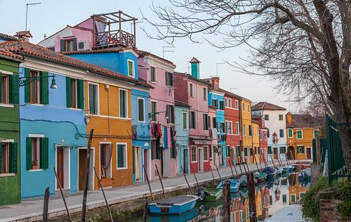 Kleurrijke huizen op eiland Burno naast oude stand  Venetie, Italie