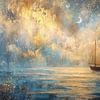 Bateau sous un ciel étoilé au clair de lune - Peinture de rêve sur Dessins et peintures de Peter Pen