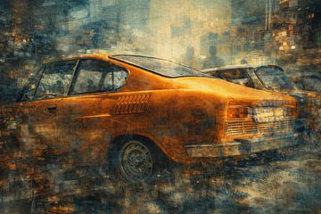 Abstracte textuuroverlay met retrovoertuig