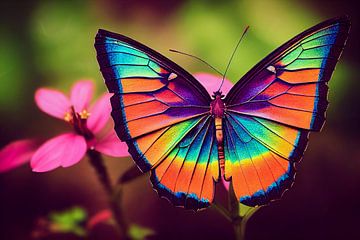 Regenbogen Farben Schmetterling auf Blume,  Art Illustration von Animaflora PicsStock