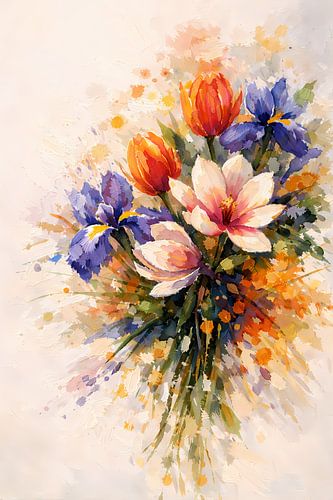 Vibrant Spring Bouquet Impasto Floral Arr