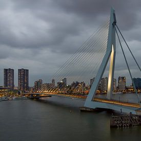 Rotterdam, Erasmus bridge at dusk by Maurits van Hout