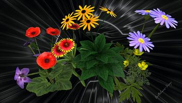 3D-illustratie. Bloemen kussen bloemen. van Norbert Barthelmess