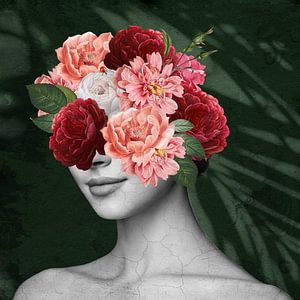 Portrait woman holding flowers with ladybird