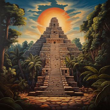 Maya tempel zonsondergang van TheXclusive Art