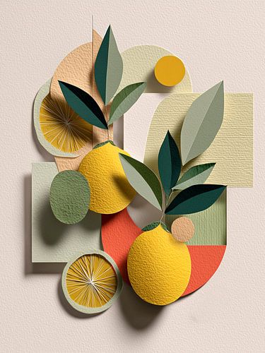 Citroenen en bladeren – papiercollage