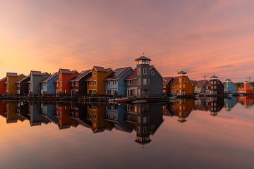 Reitdiephaven bij zonsondergang van Arjan Bijleveld