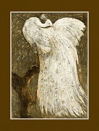 Vintage witte pauw in Art Nouveau stijl