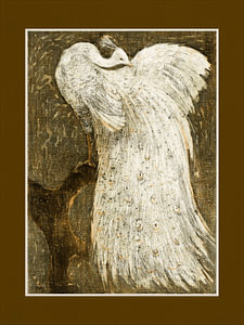 Vintage-Pfau in Weiß im Jugendstil