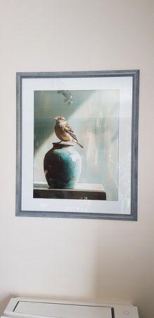 Sparrow on Turquoise Vase