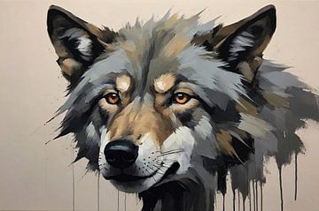 Gezicht wolf schilderij van De Muurdecoratie