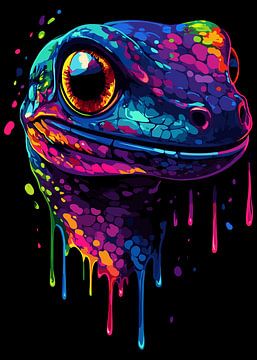 Kleurrijke gekko in pop-artstijl met druppeleffect van Pixelbull Design