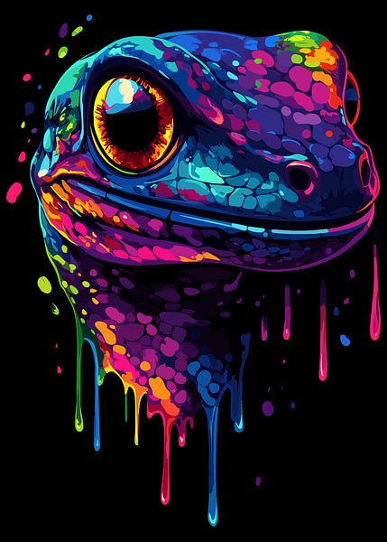 Kleurrijke gekko in pop-artstijl met druppeleffect van Pixelbull Design