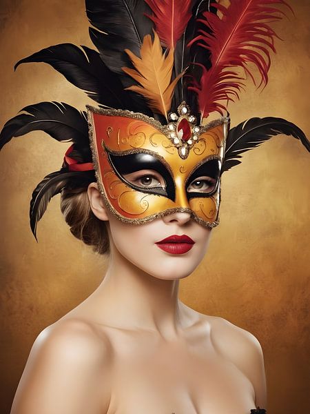 Een vrouw met een carnavalsmasker van 1xMerch