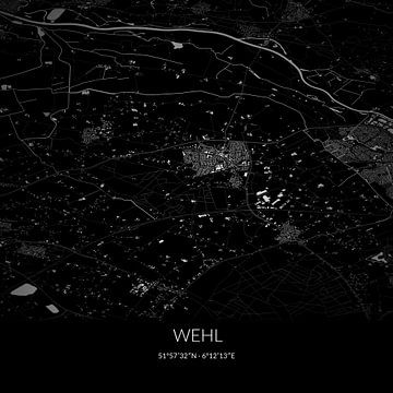 Black-and-white map of Wehl, Gelderland. by Rezona