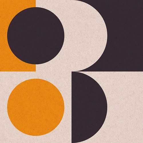 Retro vormen II in geel, zwart en gebroken wit. Moderne abstracte geometrische kunst