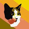 Portrait de chat style pop-art vert orange jaune sur Maud De Vries