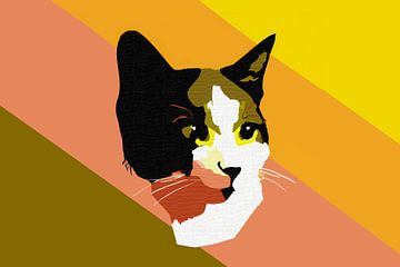 Portrait de chat style pop-art vert orange jaune sur Maud De Vries