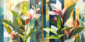 Collage met bloemen moderne kunst van Vlindertuin Art