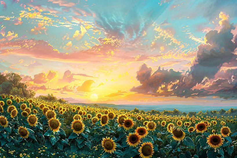 Gorgeous sunflower field at sunset by Imperial Art House